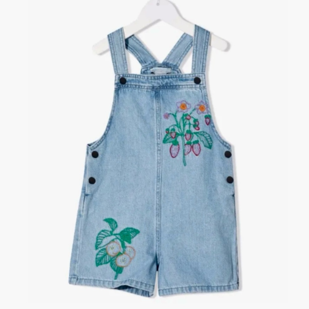 NEW. Floral-embroidered denim dungarees. Size 6 years.